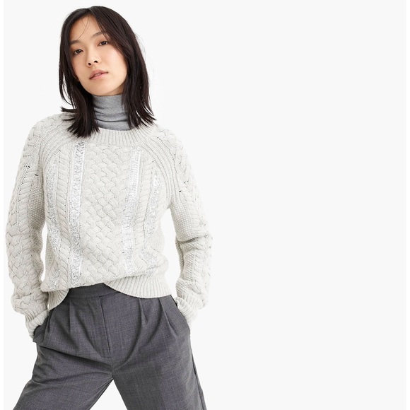 J. Crew Sweaters - J. Crew Wool Cable Knit Sequin Sweater Grey Gray